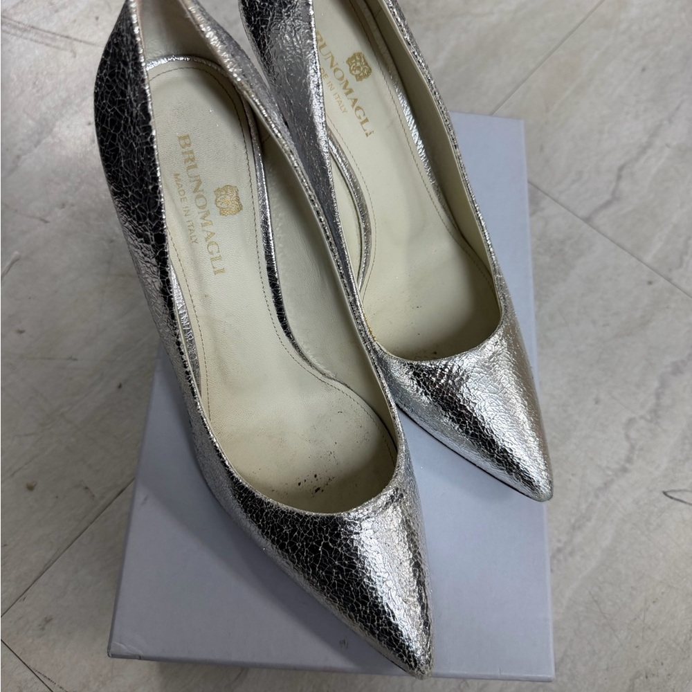 Bruno Magli Metallic Silver Pointed-Toe Stiletto Pumps